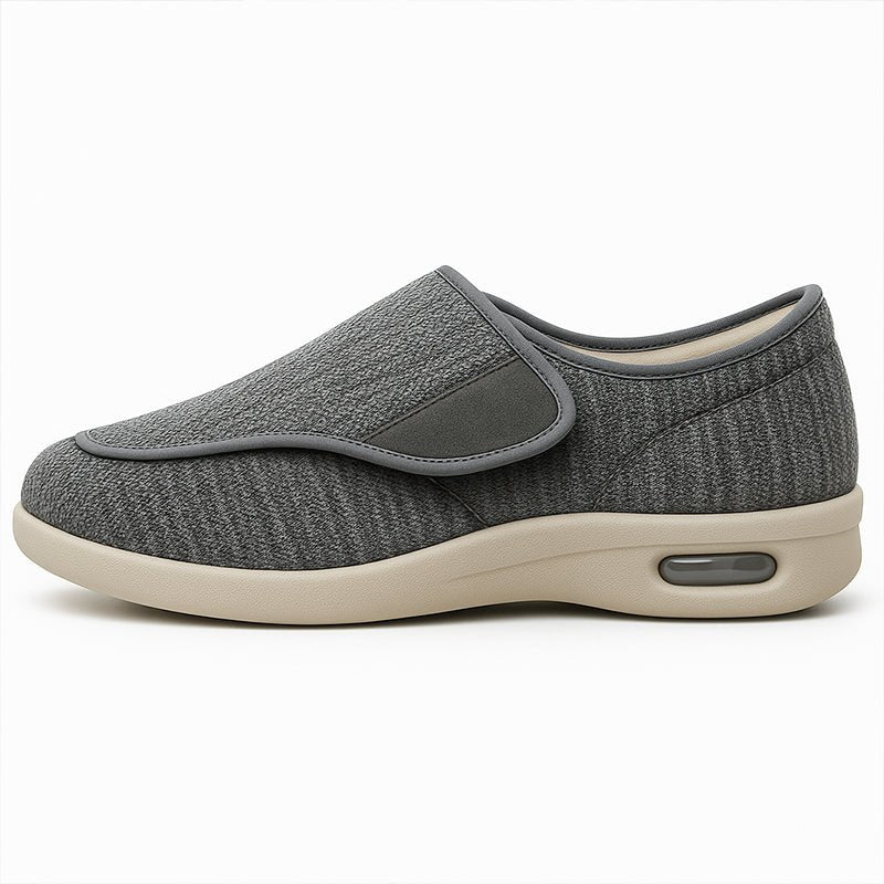 Chloe Stretch No-Tie Wide Shoes w/ Adjustable Closure - Dark Grey