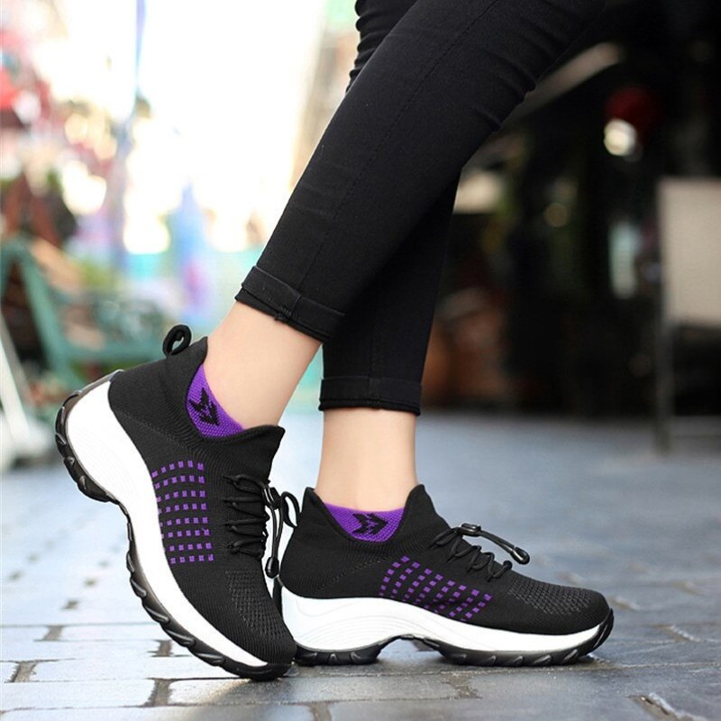 Non-Slip Healthcare Worker Ortho Stretch Cushion Shoes - Black Purple